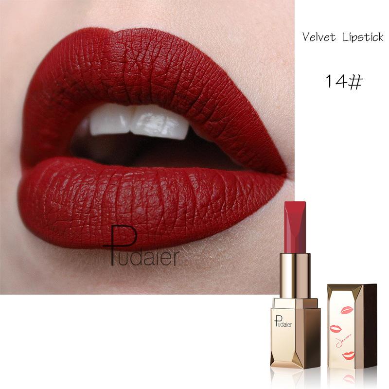 

Pudaier Small Gold Bar Matte Velvet Long Lasting Lipstick Non-stick Cup Easy Color Lip Gloss 17 Colours Lipstick 14