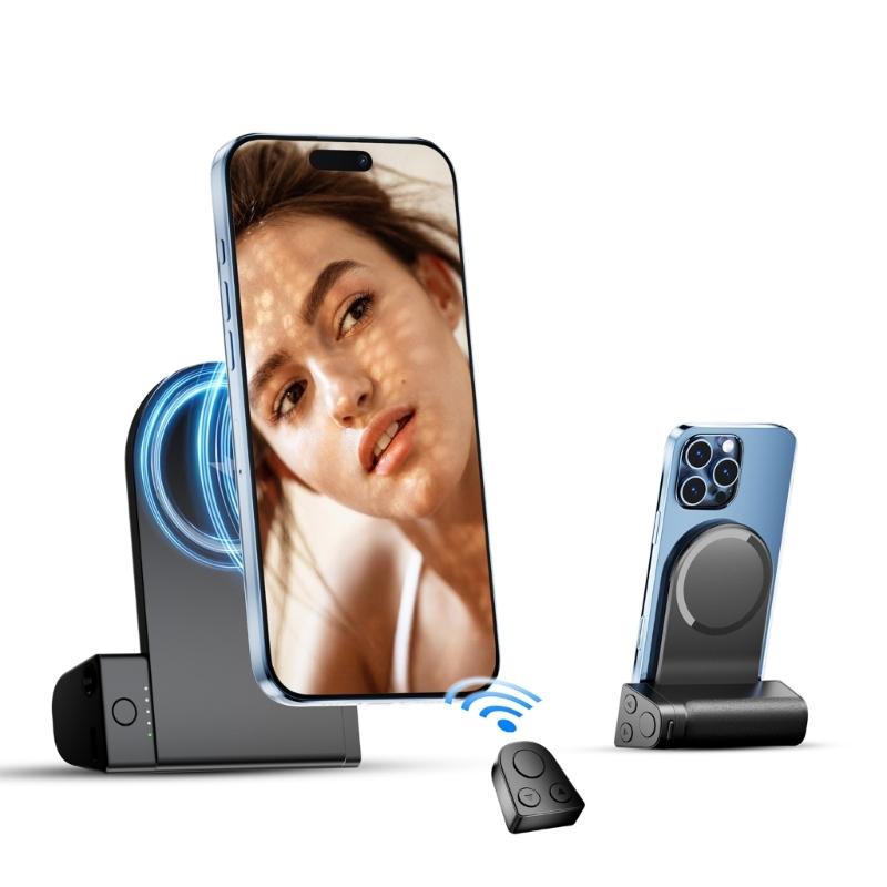 

Магнитный держатель для телефона с беспроводной зарядкой и Bluetooth-совместимыми пультами дистанционного управления для стабильной съемки без рук 1