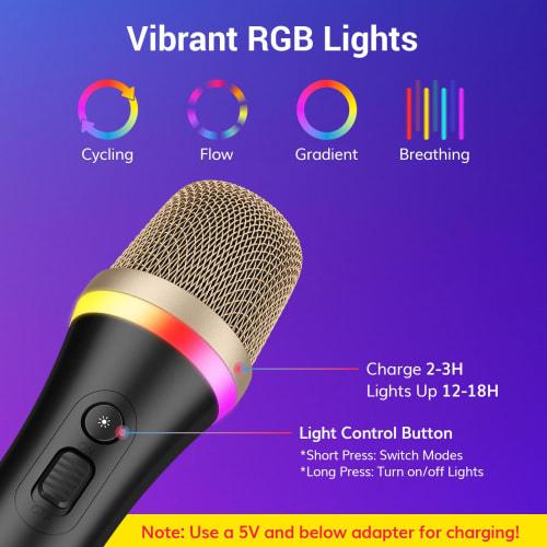 TONOR Dynamic Microphone (6.35mm Plug with 5M XLR Cable), Vocal Microphone, Unidirectional Metal Handheld Wired RGB Microphone, Compatible with Karaok