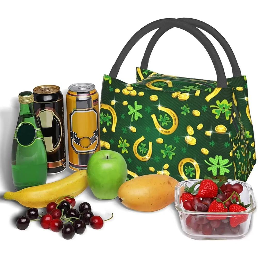 St Patrick's Day Lunch Bag Tote Bag Shamrock Insulated Lunch Box for Women Men Portable Resuable Green Clover Lunch Organizer