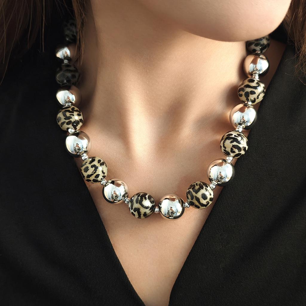 Retro Leopard Print Beaded Sweater Chain Light Luxury Maillard Exaggerated Punk Style Personalized Jewelry