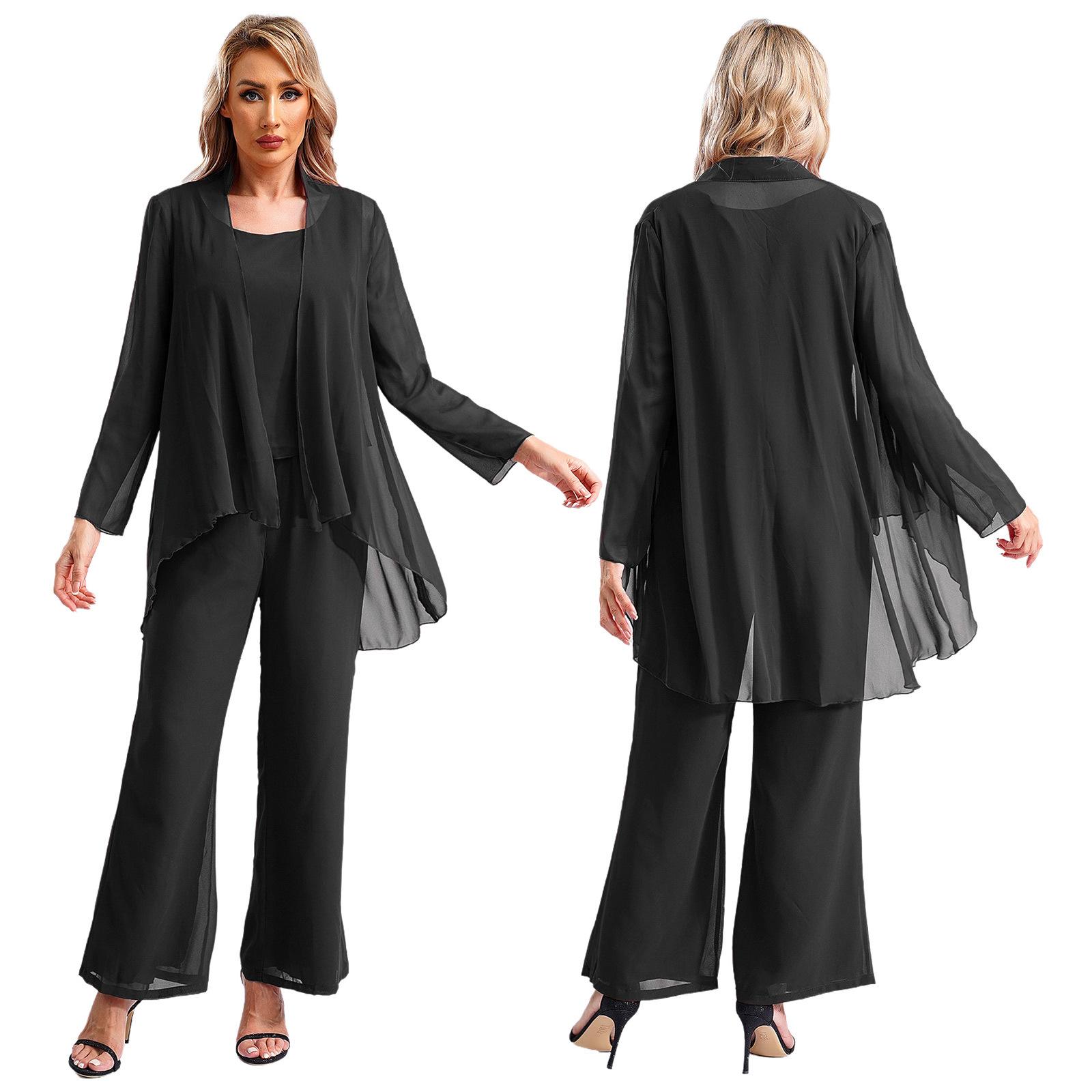 

Жіночий елегантний брючний костюм і піджак Весільні сукні Жіночі шифонові брючні костюми з 3 предметів Комплекти суконь нареченої Коктейльні вечірні офіційні вечірні сукні 3XL чорний