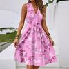 Women's Spring And Summer Casual V-Neck Sleeveless Waist Floral Print Midi Dress