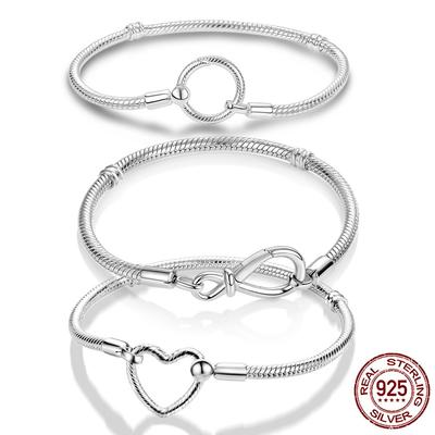 Trendi Femme karkötő 925 ezüst pillanatok szív zárás kígyó lánc karkötő női Pulseras Mujer ékszerkészítés