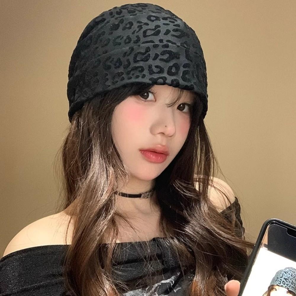Stacking Pullover Hats Vintage Leopard Beanies Cap Trendy Y2k Baggy Cap  Women