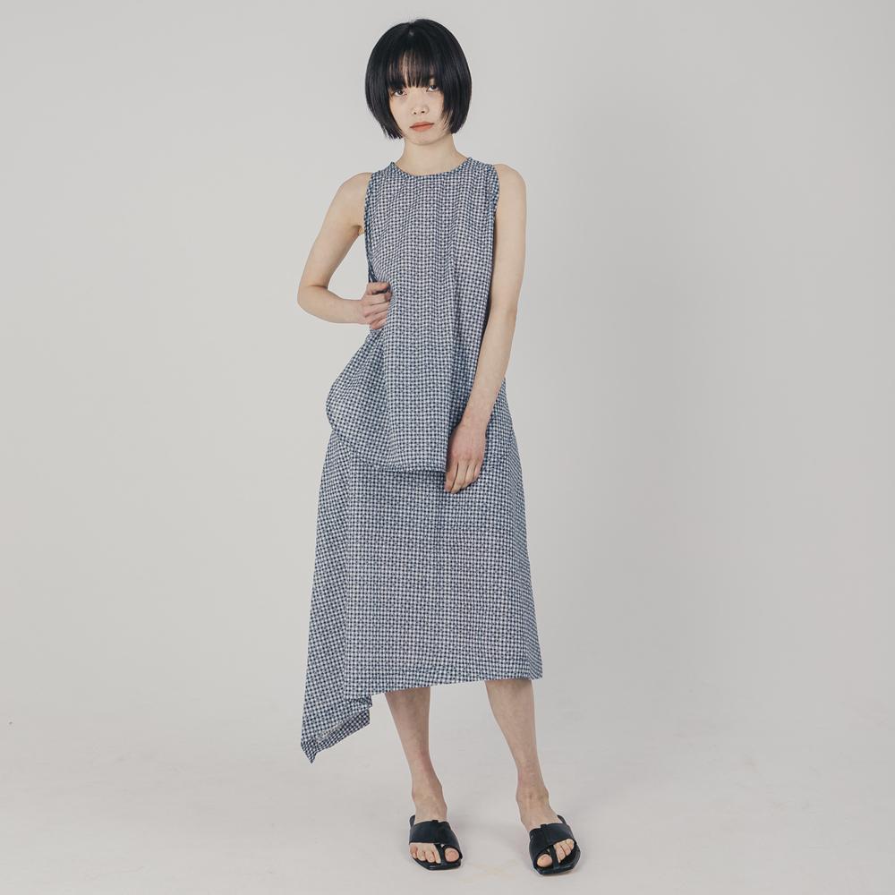 Wimzi Mind Cocoon Asymmetrical Skirt_Blue Check