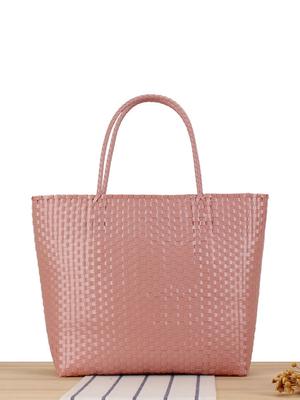 Colorful Macaron Woven Plastic Handheld Picnic Bag