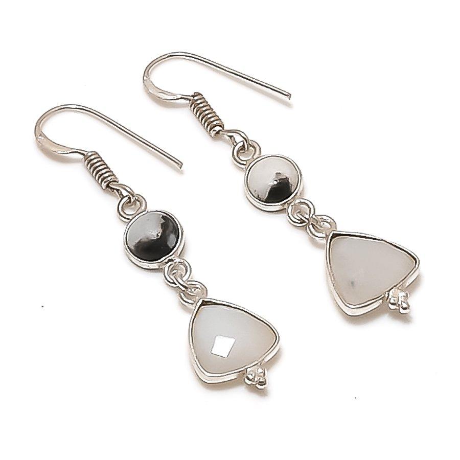 Natural Moonstone, Jasper Gemstone 925 Sterling Silver Earring 1.77  AE-11810