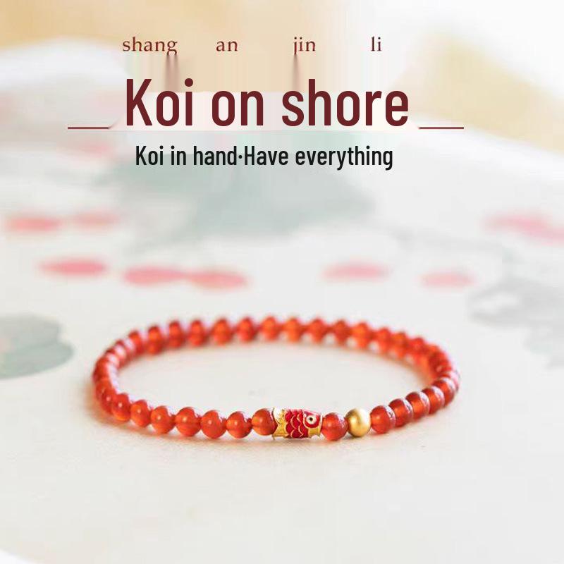 Elegant 6A Red Agate Bracelet with Koi Red Crystal Beads - Trendy Red Rope Style for Girls
