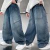 2025 New Boys' Loose Wide-Leg Denim Pants - Stylish and Comfortable for Teens