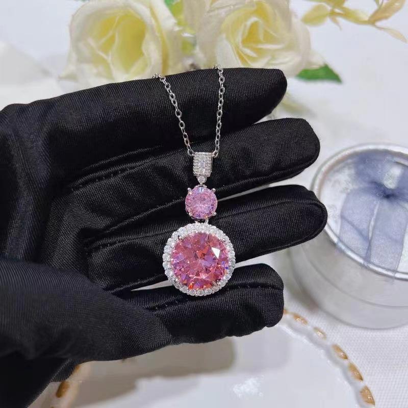 

Trendy Pink Rhinestone Necklace Women s Temperament Elegant Necklace And Earrings Jewelry Gift
