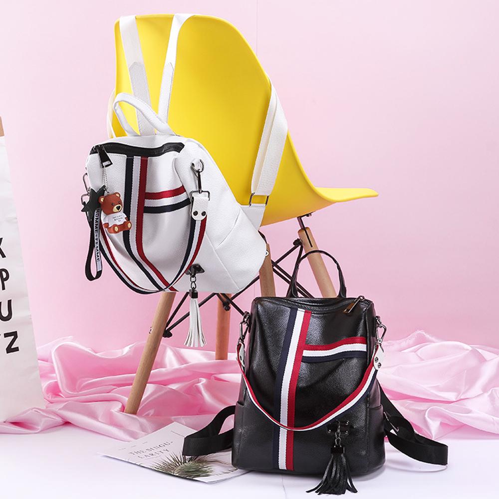 Mode Cartoon Schule Tasche Weibliche PU Leder Reisetasche Gril's Streifen Anhänger Rucksack