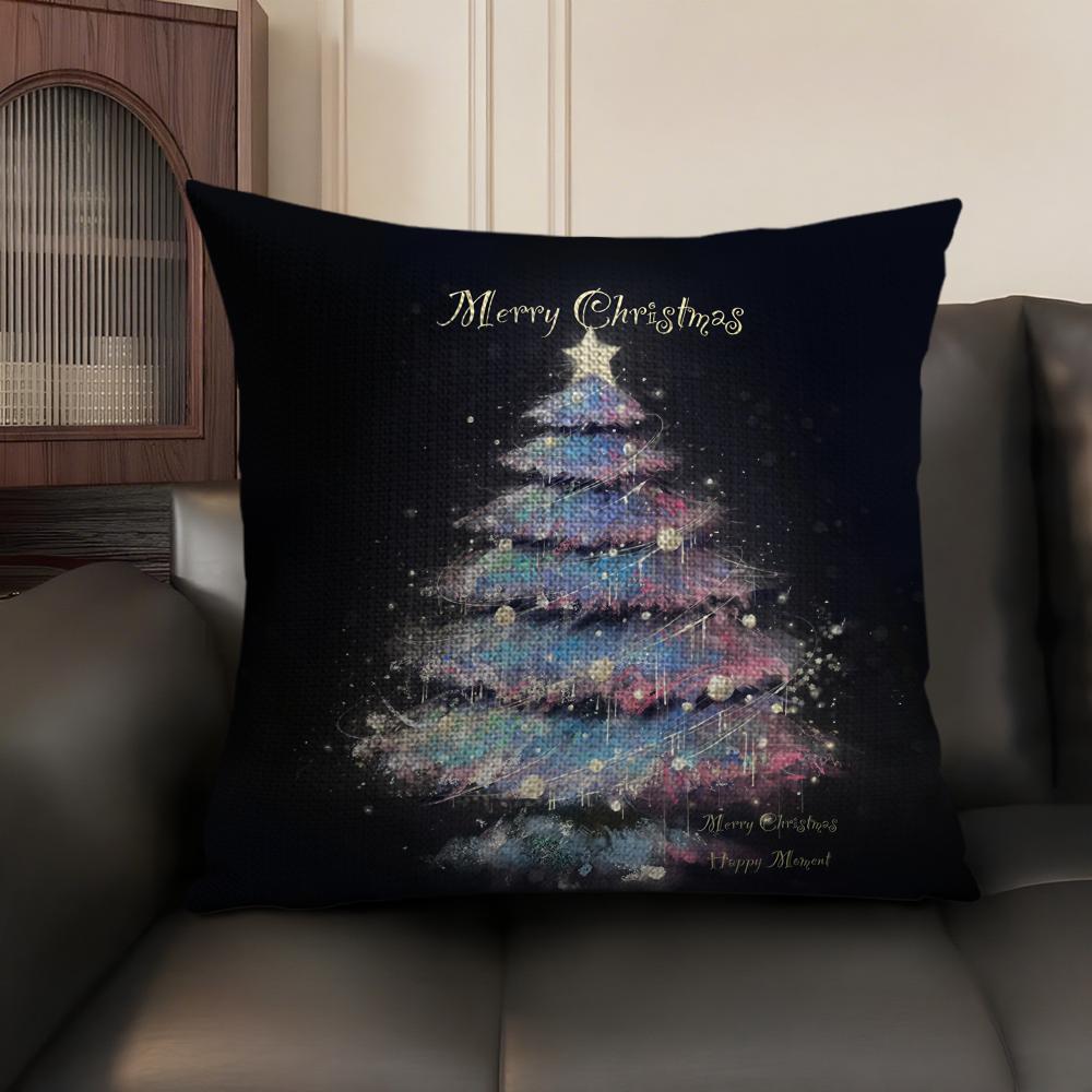 Christmas Tree Cool Printed Cushion Cover Natural Linen Organic Fabric DoubleSided Printing Sofa Home Decor Gift Pillow Case