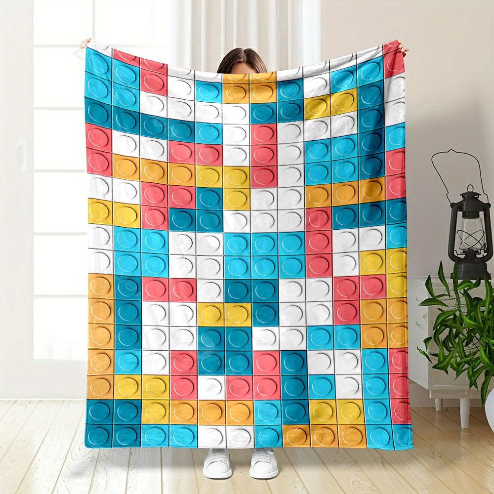 The Pattern Consists of Colorful Square Tiles with Circular Indents. for All Seasons Blanket Lunch Break Throw Gift