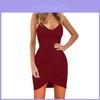 Damen Freizeit Sexy Hosenträger V-Ausschnitt Farbe Kleid Mit Schlanker Hülle Silhouette