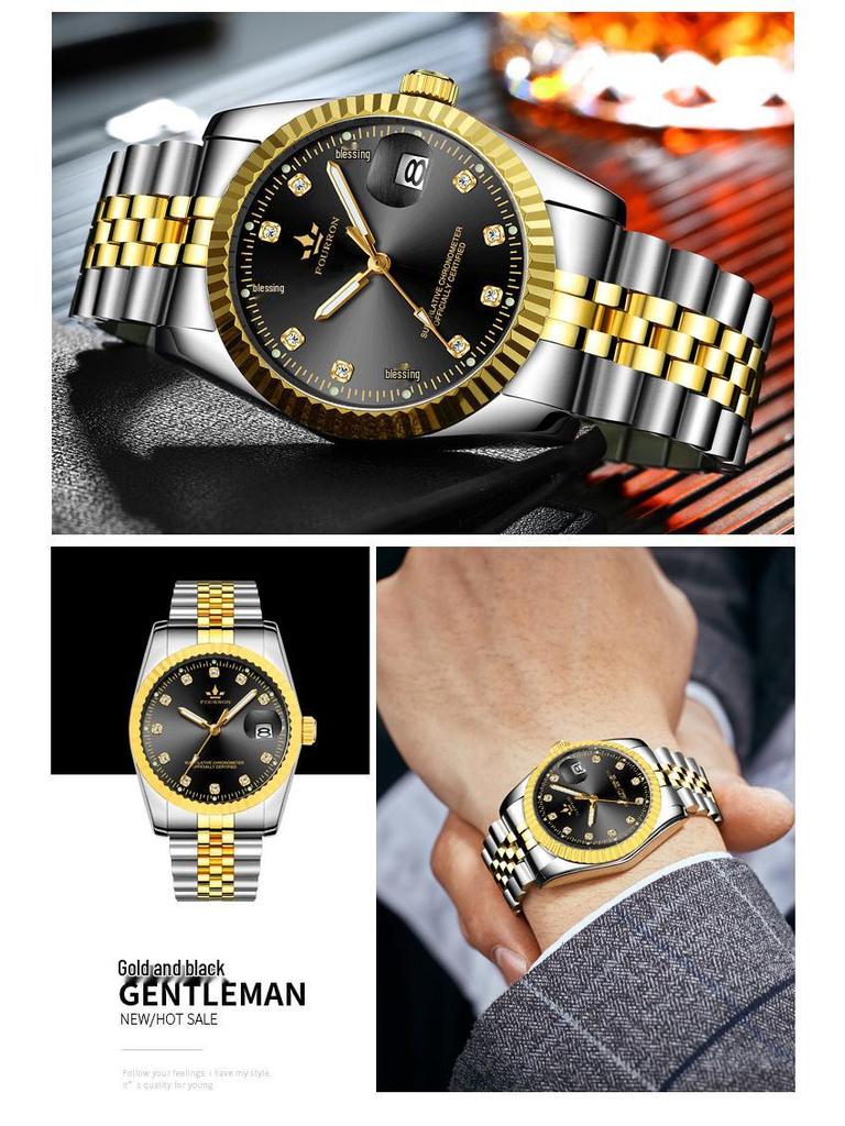 Tycoon Gold Leuchtende Herrenuhr - Lupe Kalender, Bestseller, Grenzüberschreitende Partneroption