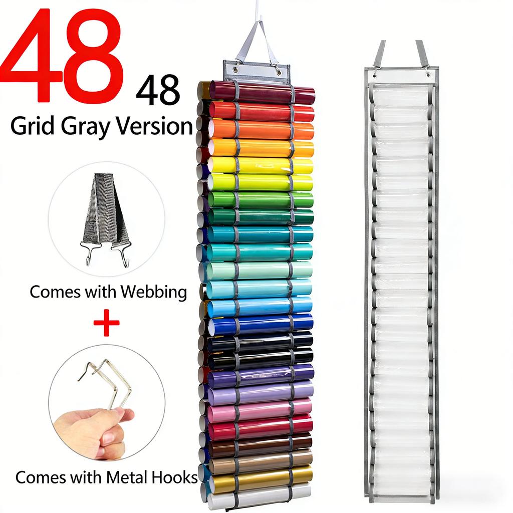 Lettering Heat Transfer Film Specific Bag, Transparent 48-Grid Fits Vinyl Roll Tubes, Hanging Storage Solution