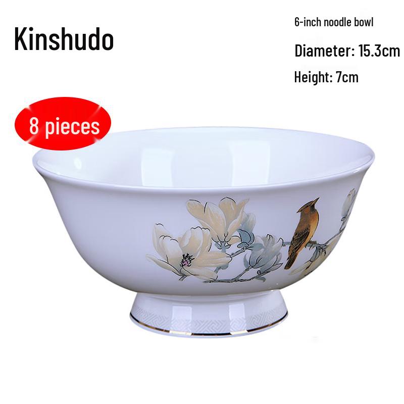 Jingdezhen Bone China 6-inch High-Footed Ceramic Bowls (8-Pack)