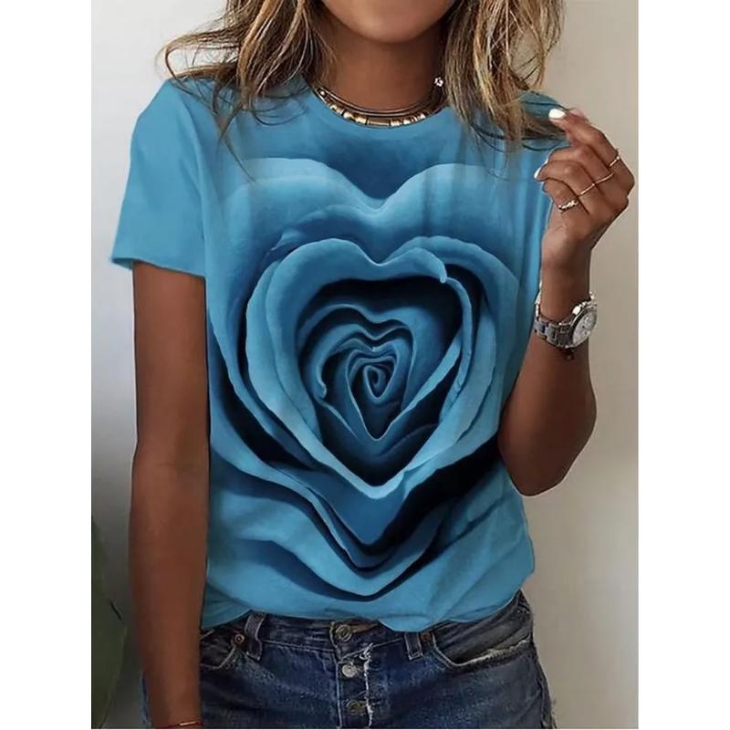 Modisches Damen Rundhals Kurzarm 3D Lässiges Farbprint Lässiges Kurzarm Rundhals T-Shirt