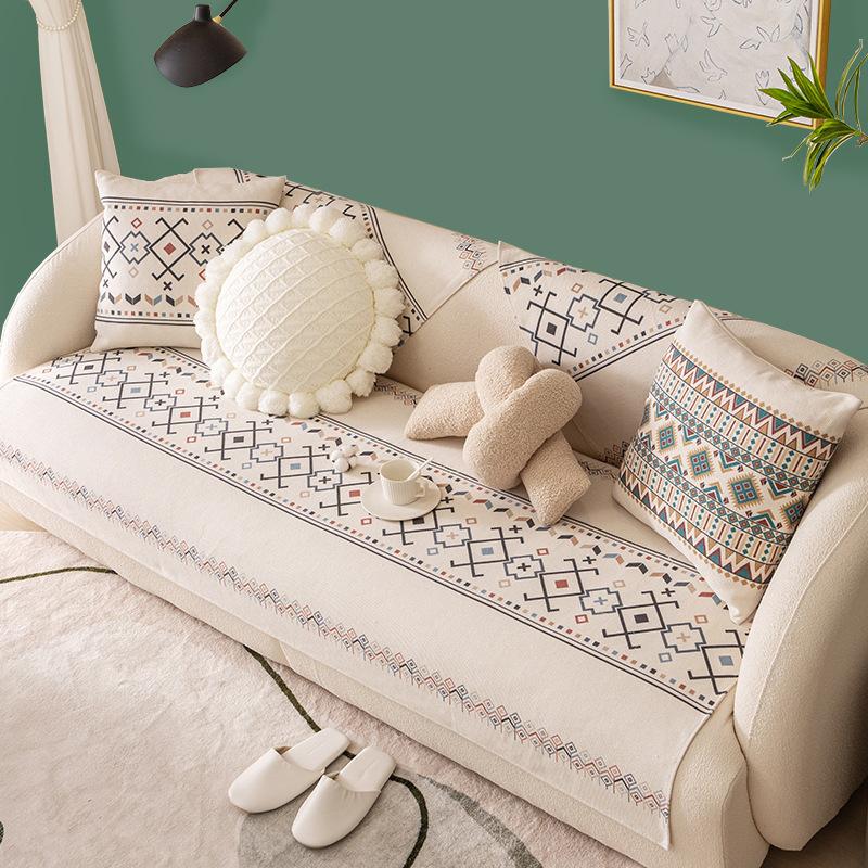 Retro Cotton and Linen Sofa Cushion, Summer and All Seasons Cushion, Sofa Cover, Backrest Towel