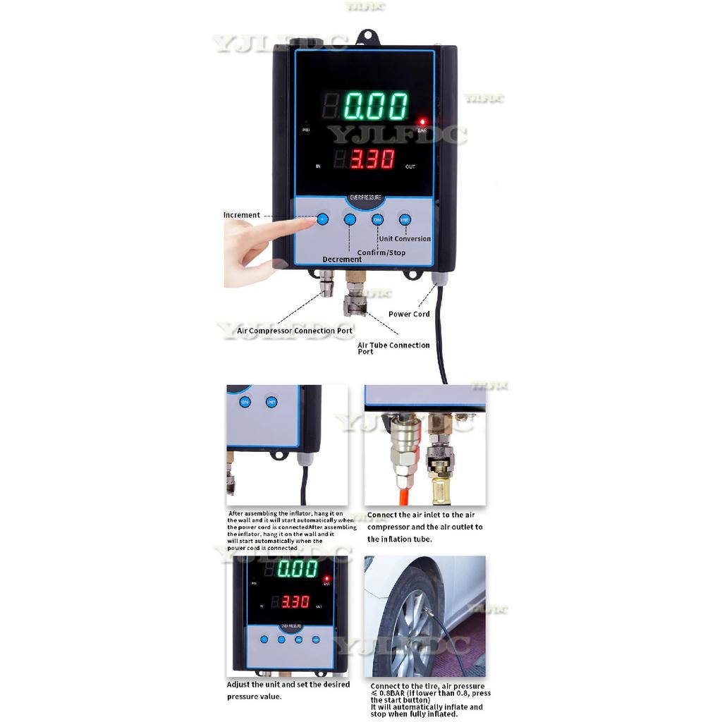 Wall-mounted Digital Tyre Pressure Gauge Car  Automatic Tyre Infaltor Inflation Gun Air Gauge Automatic Tire Shop Inflation Gun
