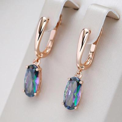 Ovale geometrische Krappeneinlage, bunter Zirkon, einfache baumelnde Ohrringe für Damen, Party, Alltag, Schmuck