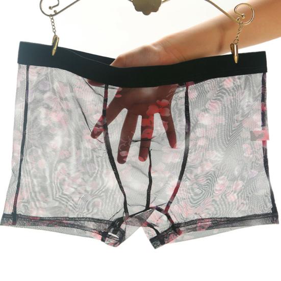Pánské boxerky se středním pasem, pohodlný střih, vysoká elasticita, šortky, kalhotky, krajková síťovina, bezešvé spodní prádlo