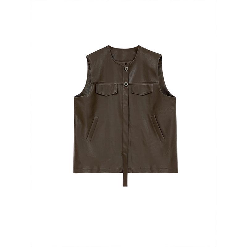 Korean Style Women's PU Leather Vest: Oversized, Sleeveless with Irregular Hem for Fall 2024.