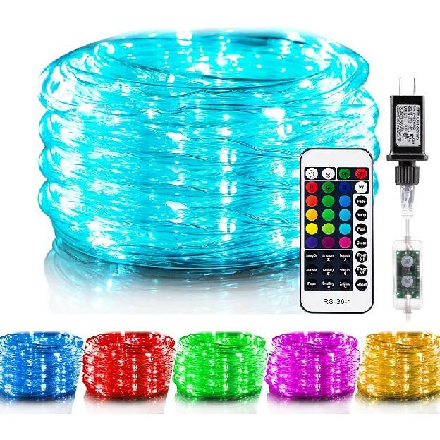 Minetom Color Changing Rope Lights Outdoor, 33FT 100 LED String Lights with Plug & Remote, Waterproof Christmas Light Outdoor Decoration, Twinkle 33 FT