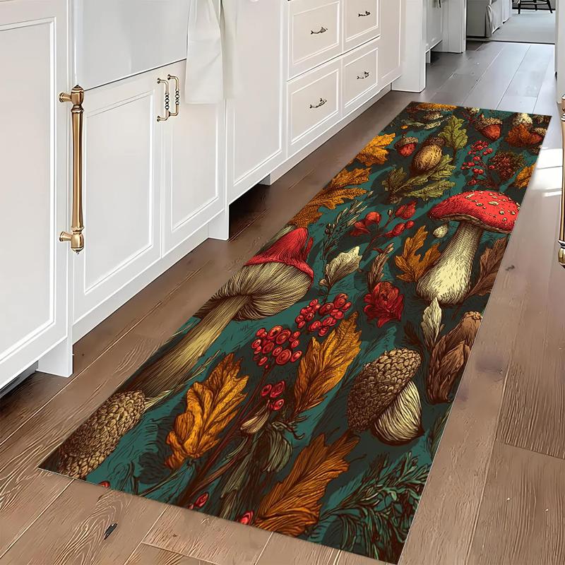 Vintage Autumn Forest Hallway Rug Runner Carpet Mat Mushroom Leaves Pattern Home Decoration Floor Rugs for Living Room Entryway