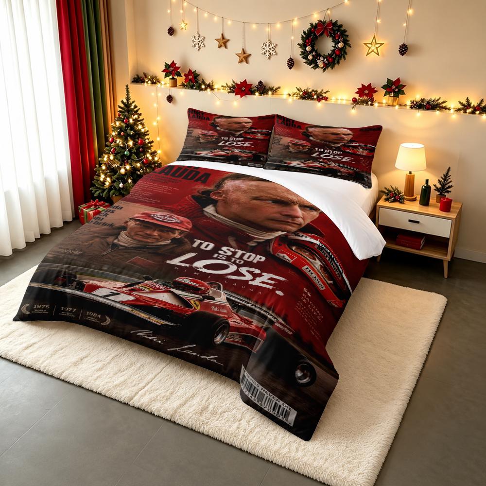 Niki Lauda Red Vintage Racing Bedding set (1 duvet cover, 2 pillowcases, duvet not included), 1976 Comeback Legend Poster Art Print