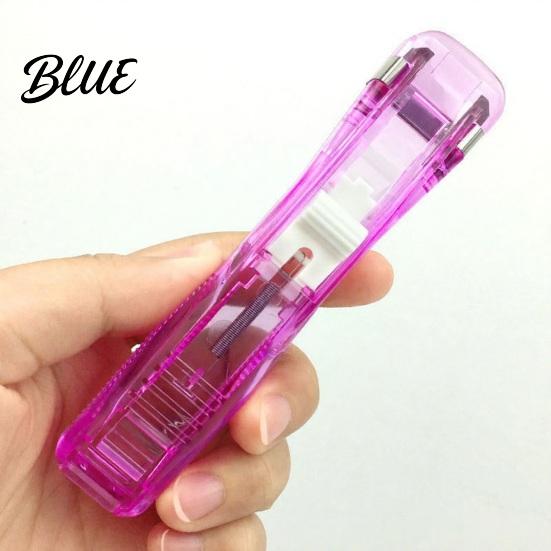 Reusable Binder Clips Paper Clip Stapler Portable Dispenser No Hole Punching Pusher with 50 Refillable Transparent Metal Office School Supplies Home