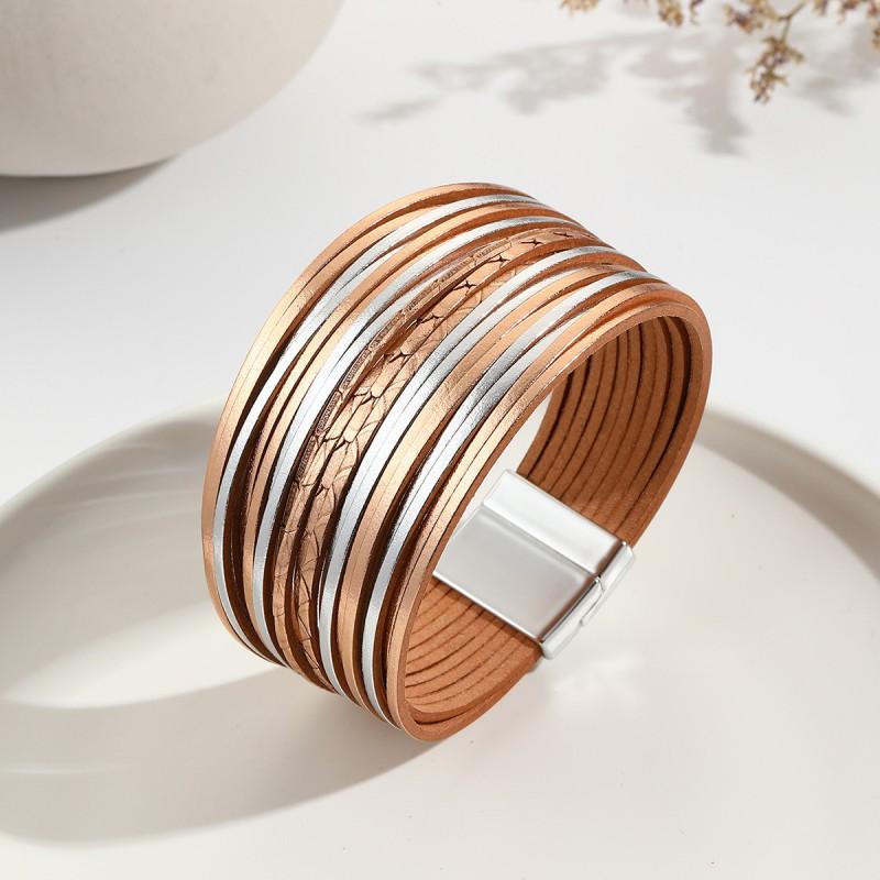 Mehrsträngiges geprägtes Lederarmband für Damen und Studentinnen, trendiges Mode-Schmuckaccessoire
