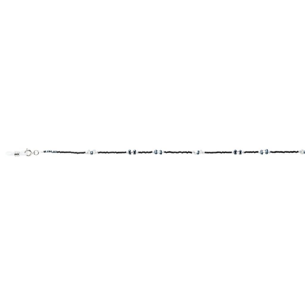 meigan Eyeglass Made in Chain, Stylish, Women's, Silver, Pearl-Like Beads, Lightweight, Japan, Black, 9403-03