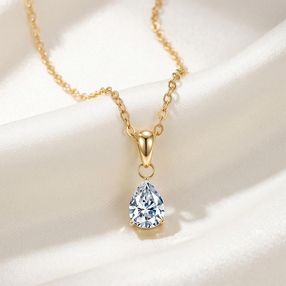 Minimalist Teardrop Pendant Necklace 316 Stainless Steel Gold Tone With AAAAAA Pear Cut Cubic Zirconia Adjustable Chain Women