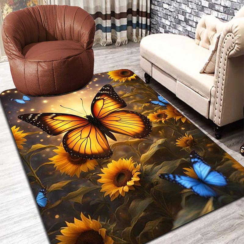 Sunflower and Butterfly Rug Floor Mat for Living Room or Bedroom Soft and Comfortable Carpet a Gift for Birthday and Holiday.MFF0918517