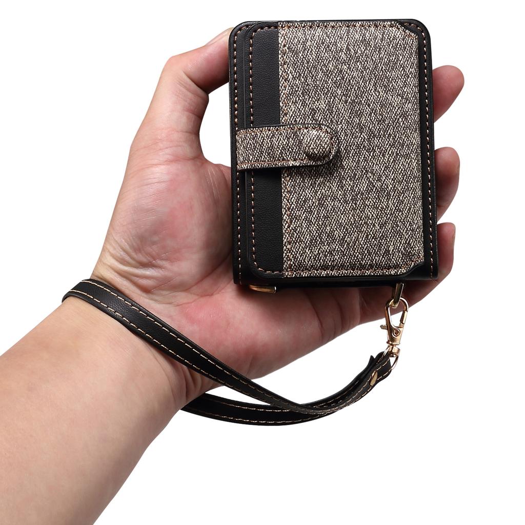 For Samsung Galaxy Z Flip6 5G Case Splicing Color Leather Phone Cover with Card Slot Holder Lanyard