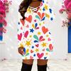 Women Plus Size Criss Cross V Neck Long Sleeve Playing Card Printed Bodycon Mini Dress