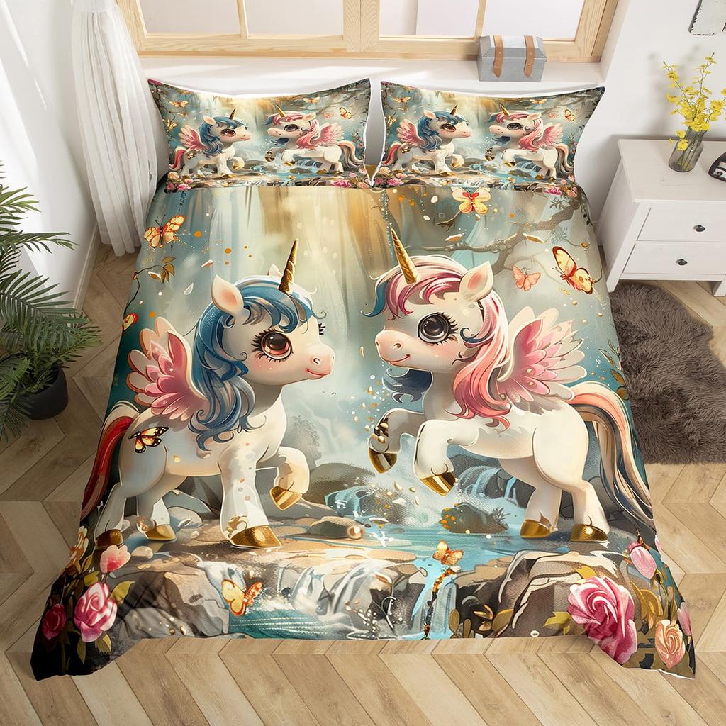 Comforter Unicorn Queen Pink Flowers Bedding Set For Kids Girls Bedroomromantic Sparkle Galaxy Stars Comforter Unicorn