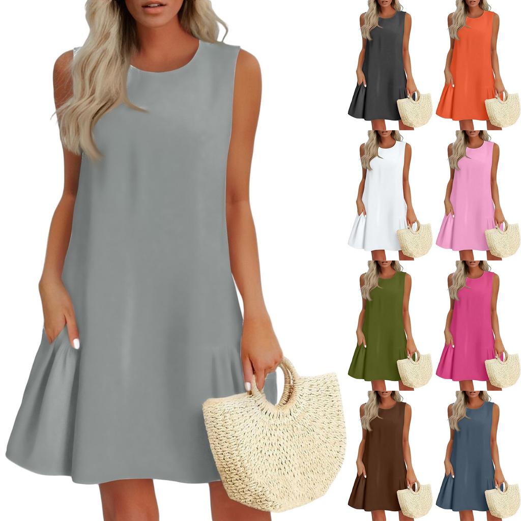 Mote Dame Casual Ermeløs Rund Hals Volangkjoler