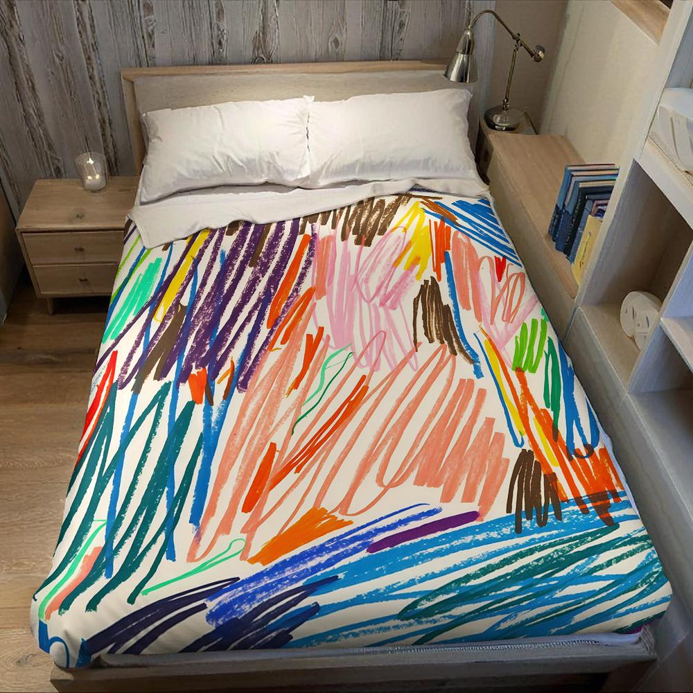 Colored line drawing Flannel Blanket Warm Soft Halloween Christmas Couch Warm Cozy Decorative Decor Gift for All Season