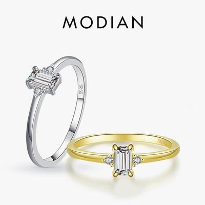 Modian 925 Sterling Silver Classic Charm Emerald Cut Zirconia Finger Rings For Women Hypoallergenic Wedding Jewelry