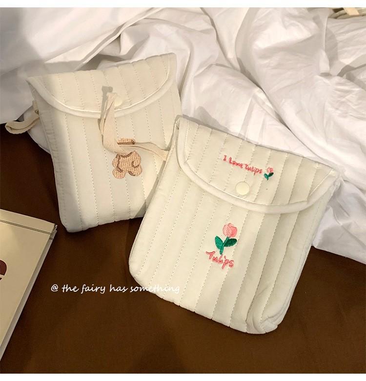 Cute Cartoon Embroidered Period Pad Bag - Portable Menstrual Cup & Sanitary Napkin Holder