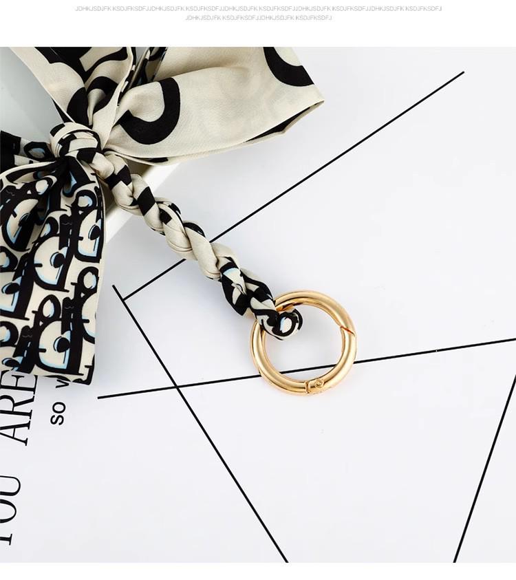 Luxury Blue Silk Scarf Bow Handbag and Car Keychain Pendant with D Letter