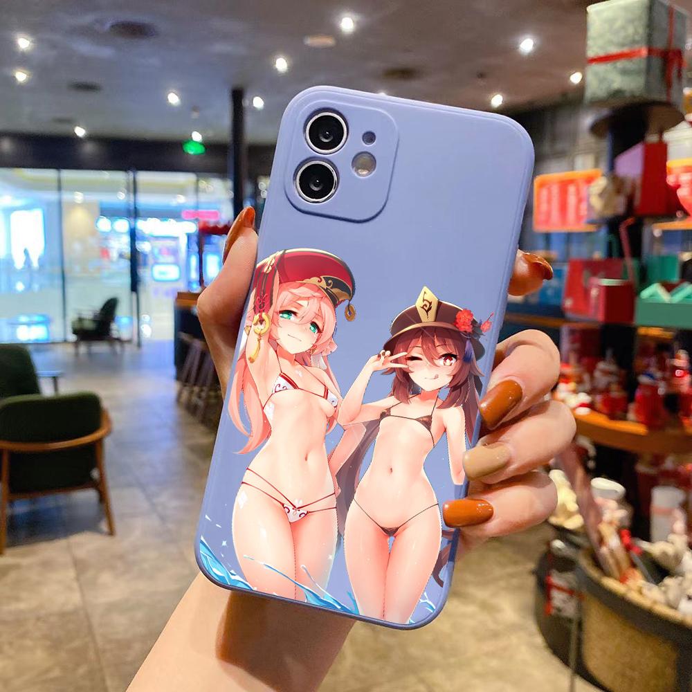 Genshin Impact Sexy Girl Luxusní Čtvercové Tekuté Silikonové Pouzdro na Telefon Pro iPhone 14 11 12 13 Pro Max Mini X XS XR 7 8 Plus SE2 Kryt