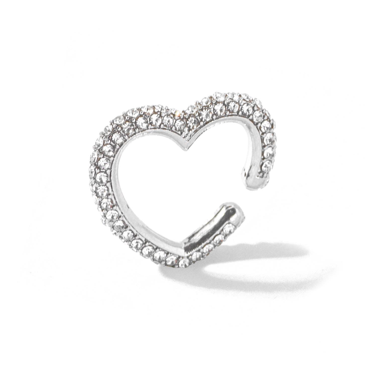 

Кристальные многоцветные шикарные серьги-каффы в виде сердца для мужчин и женщин, модная бижутерия Silver White