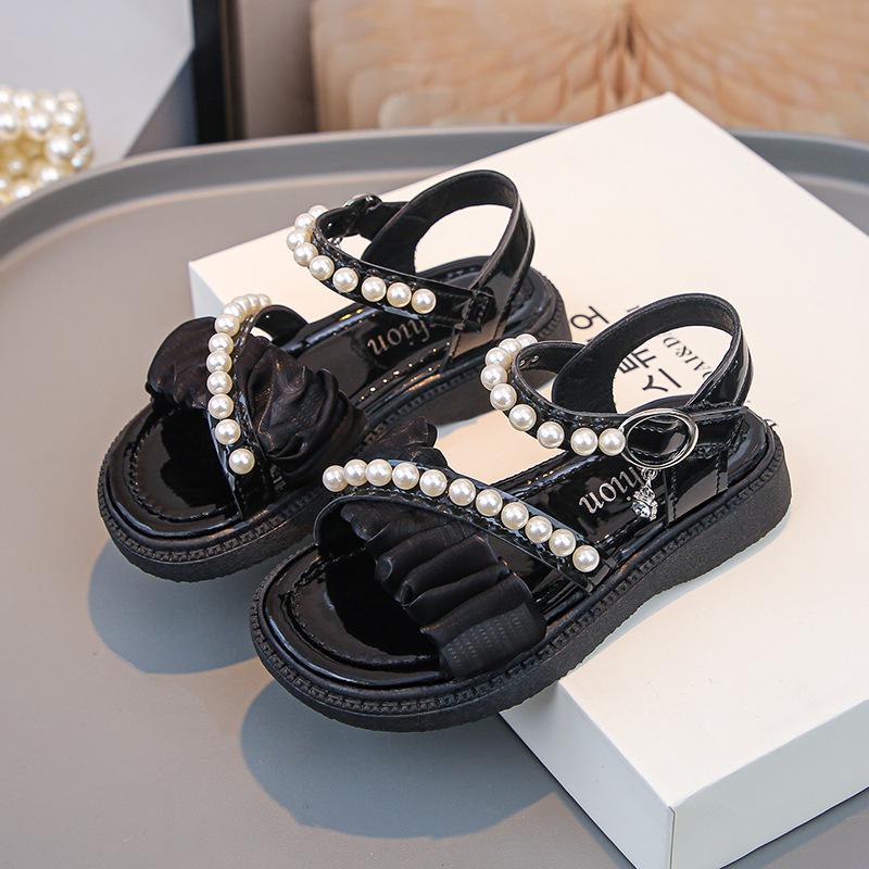Mädchen-Perlen-Prinzessin Sommer-Sandalen 2026: Süßer Lässiger Koreanischer Stil für Mittelgroße & Große Kinder, Perfekte Vielseitige Strandschuhe.