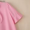 ZANZEA Women Elegant Round Neck Solid Color Loose Half Sleeve Blouse