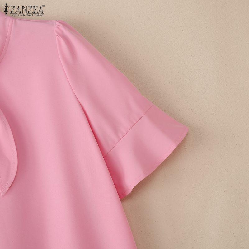 ZANZEA Women Elegant Round Neck Solid Color Loose Half Sleeve Blouse