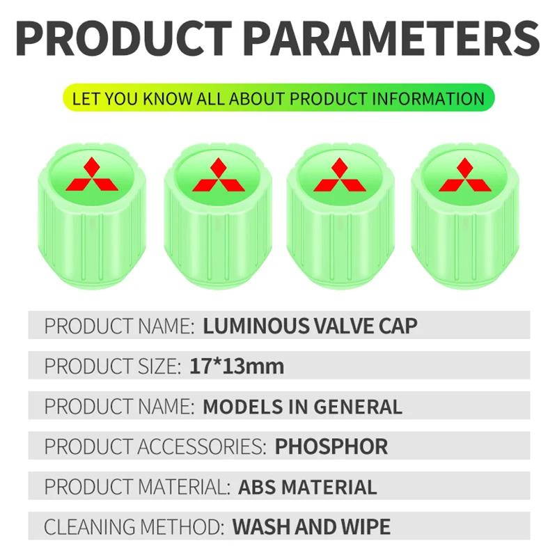 4Pcs Luminous Car Tire Valve Caps Badge Emblem Styling Emblem For Mitsubishi Lancer ASX Outlander Pajero Carisma L200 Galant lcbn94